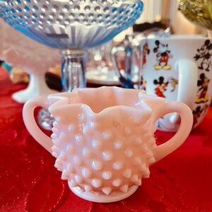 Rare Fenton pink hobnail milk glass sugar bowl